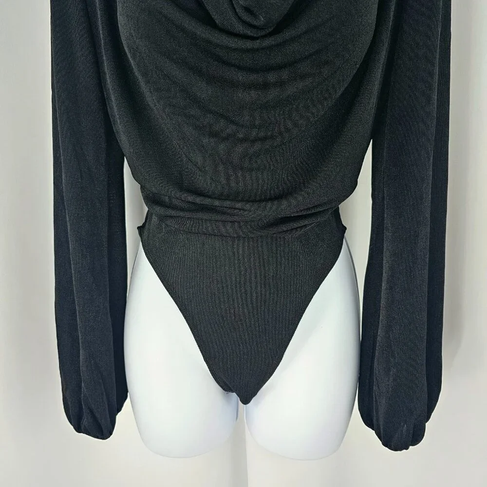 Band Of The Free Black Cowl Neck Long Sleeve Body Suit Women's Size Small NWT - Picture 3 of 14